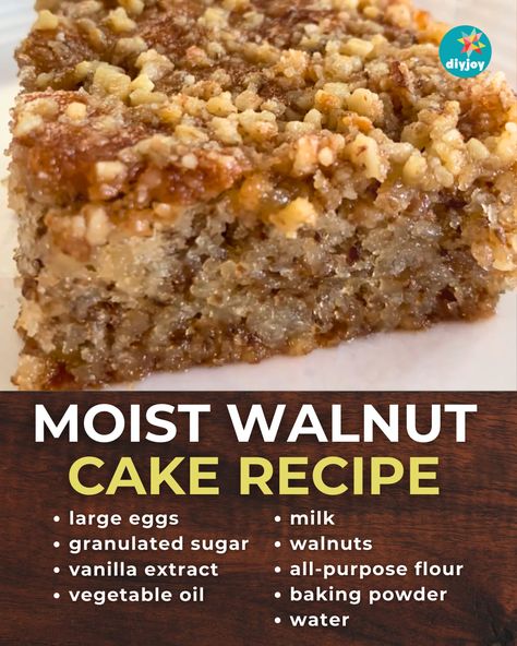 This homemade walnut cake is moist, perfectly sweet, and nutty! Make this cake recipe for a delicious dessert at home. Easy Walnut Cake, Coffee Walnut Cake Recipe, Coffee And Walnut Cake Recipe, Walnut Coffee Cake Recipe, Nut Cake Recipes, Walnut Cake Recipe Easy, Walnut Pound Cake Recipe, Walnut Recipes Dessert, Walnut Coffee Cake