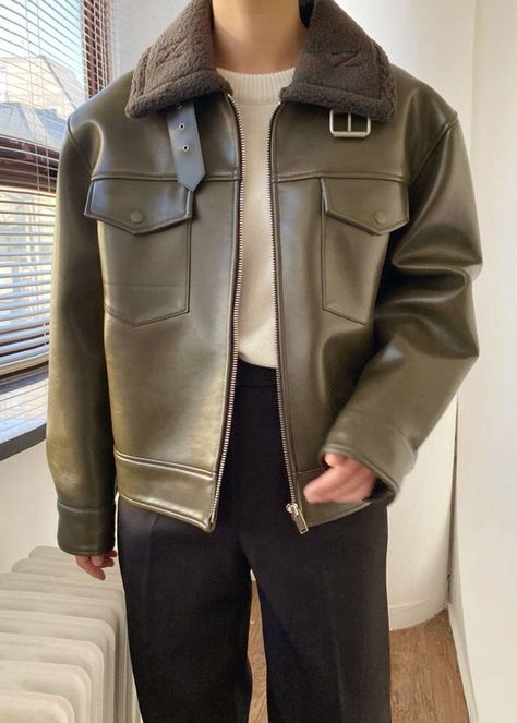 Aesthetic Male Outfits, Masc Fashion, Casual Leather Jacket, Olive Jacket, Designer Suits For Men, Mens Trendy Outfits, The Frankie Shop, Mens Casual Dress Outfits, Frankie Shop