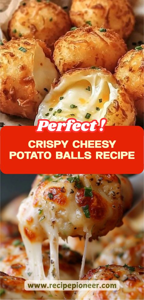 This pin features the mouthwatering crispy cheesy potato balls recipe that evokes nostalgia. Made with gooey cheese and satisfying potatoes, it uses 2 images showing the perfect golden brown bites and the delicious melty interior. Potato Bubbles Recipe, Cheesy Potato Balls Recipe, Cheese Potato Balls, Cheesy Potato Bites, Cheesy Potato Balls, Potato Balls Recipe, Potato Cheese Balls, Stuffed Potato, Potato Balls