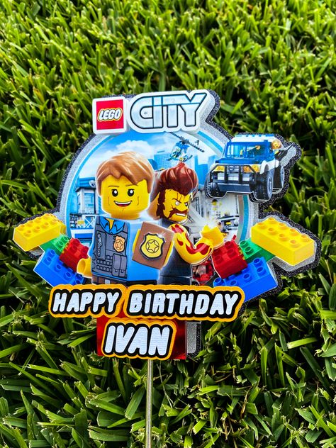 Lego Birthday Cake Topper, Lego Cake Topper Printable, Lego Cupcake Toppers Printable, Lego Friends Cake Topper, Lego City Cake, Lego City Cakes, Wedding Cake With Lego Topper, Lego Cake Topper, Police Cakes