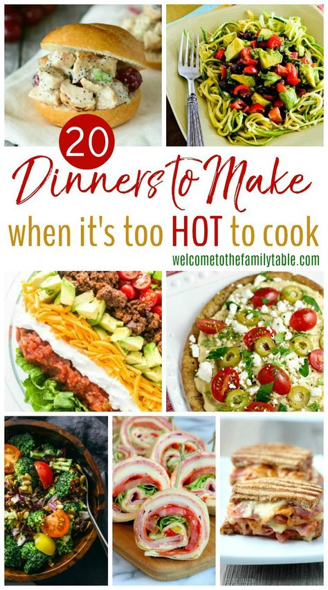 Dinner Recipes When It's Too Hot To Cook, Dinner Recipes For A Hot Day, Fresh Dinners For Summer, Summer Recipes For Two, Dinner Ideas When It’s Hot Outside, Quick Meals For Hot Days, Lunches For Hot Days, Foods For Hot Weather, Dinner Ideas For Warm Weather