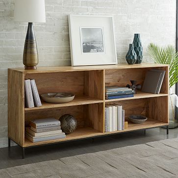 Rustic Modular Bookcase #westelm Low Bookshelves, Modular Bookcase, Modular Desk, Low Bookcase, Oversized Furniture, Modern Bookcase, Rustic Storage, Room Planning, Desk Office