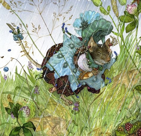 MAMA RAT IN RAIN Jan Brett ILLUSTRATION  What she made her dress of Brett Bean Art, Jan Brett Christmas, Jan Brett The Mitten, Jan Brett The Hat, Jan Brett Illustrations, Town Mouse And Country Mouse, Fritz Baumgarten, Celebrate Each New Day, Jill Barklem