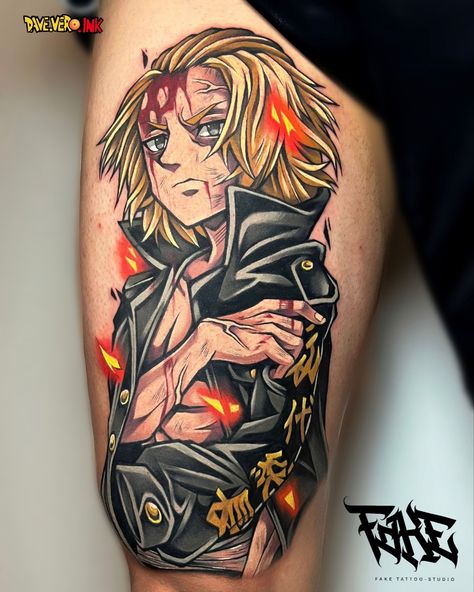 Tokyo Revengers Tattoo Design, Mikey Tattoos Tokyo Revengers, Mikey Tattoos, Tattoo Flash Art Anime, Mikey From Tokyo Revengers, Tokyo Revengers Tattoo, Anime Tattoo Ideas, Colors Anime, Tattoo Colors