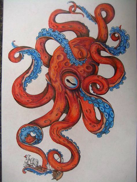 Cephalopod Tattoo, Borboleta Tattoo, Octopus Drawing, Octopus Tattoo Design, Jellyfish Painting, Octopus Tattoos, Saved Tattoo, Red Octopus, Arte Punk