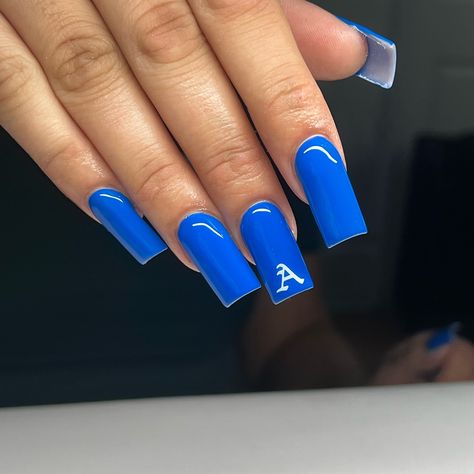 This blue is so prettyyyyy 😍😍😍 Gel polish ‘028’ from @vbeautypure - - - - - #nails #nailsnailsnails #bluenails #acrylicnails #nailinspo #nailaddict #nailpolish Blue Initial Nails, Blue Nails With Initials, Nails 2024 Blue, Acrylic Na, Royal Blue Nails, Blue Acrylic Nails, Blue Nail Designs, Blue Nail, Cute Acrylic Nails