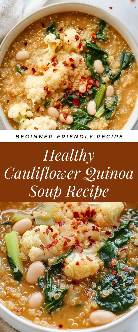 Image for Healthy Cauliflower Quinoa Soup Recipe Best Quinoa Recipes Dinners, Quinoa Stew Recipes, Quinoa Recipes Soup, Soups With Cauliflower, Quinoa Veggie Soup, Quinoa Soup Recipes Healthy, Cauliflower Soup Recipes Healthy, Quinoa Chicken Soup, Soup Quinoa