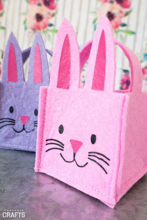 19 Easy DIY Bunny Crafts For Easter - The Yellow Birdhouse Diy Easter Baskets, Handmade Easter Basket, Easter Cricut, Kids Craft Box, Bunny Diy, Bunny Templates, Mini Bunny, Basket Diy, Easter Bags