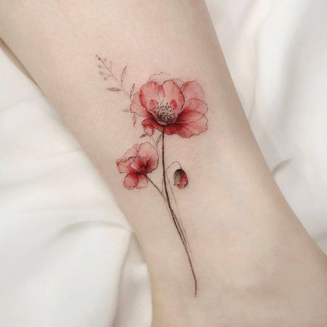 Red Poppy Tattoo, Rad Tattoos, Delicate Tattoos For Women, Butterfly Wrist Tattoo, Poppies Tattoo, Elegant Tattoos, Pattern Tattoo, Flower Tattoo Designs, Ankle Tattoo