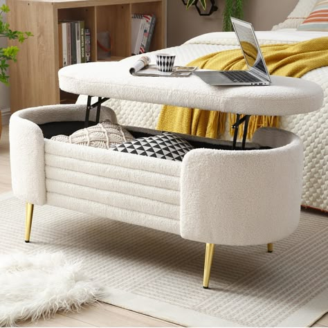 PRICES MAY VARY. Lift Top Design - This end of bed bench is fashionable and simple, practical and convenient. When you sit on the bed, you can lift the top of the stool and easily get to the top item. In addition, there is a storage space in the bed end stool, which can reduce clutter and meet various needs. Large Storage Space - This storage ottoman bench has a large storage place itself, with a 27.6 × 14.2 × 8.3 "(L × W × H) internal space for storage, giving you sufficient space to place your Bed End Bench, Toy Storage Bench, Flip Top Storage Bench, Sitting Bench, Bed Ottoman Bench, Storage Bench Bedroom, Bed End, End Of Bed Bench, Upholstered Storage Bench