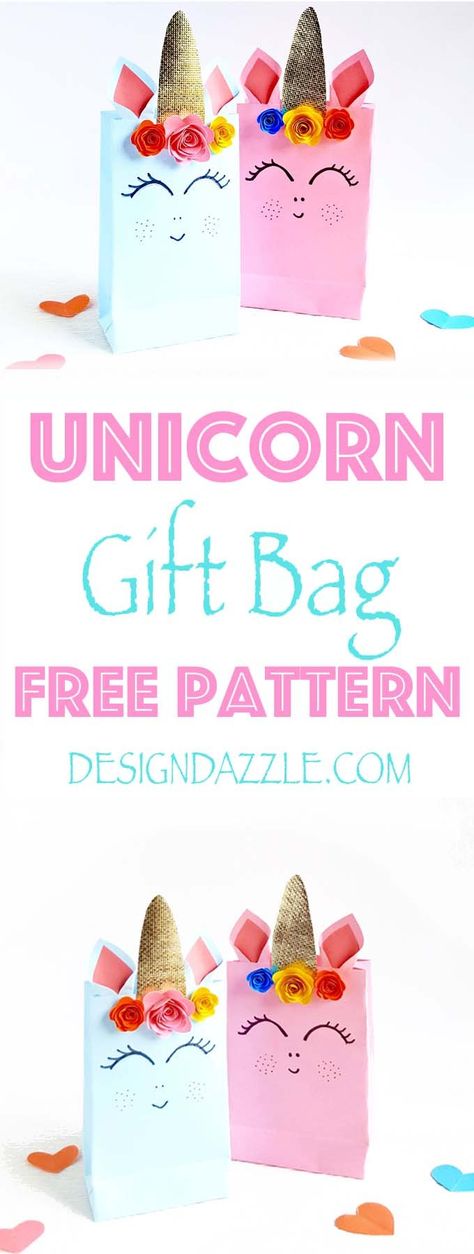 We are sharing simple step by step instructions for these adorable Unicorn Gift Bags plus a free pattern! | Design Dazzle Papercraft Gifts, Unicorn Gift Bags, Unicorn Party Bags, Unicorn Treats, Birthday Goodie Bags, Unicorn Party Favors, Party Planners, Unicorn Face, Birthday Themes