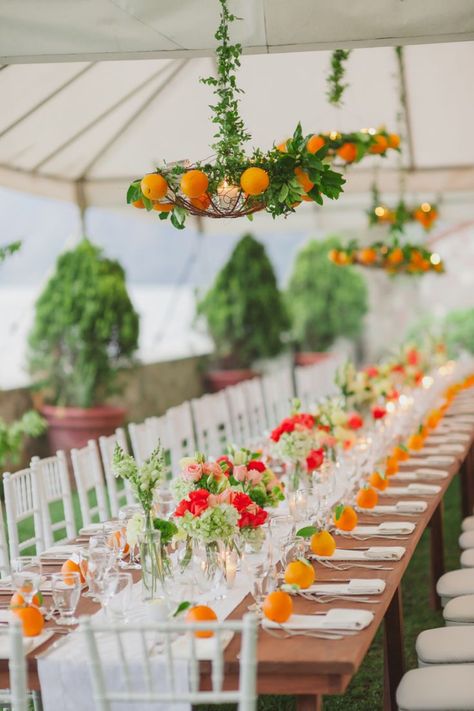 Citrus Decor, Guatemala Wedding, Fruit Wedding, Citrus Wedding, Orange Decor, Wedding Place Settings, Lakeside Wedding, Orange Wedding, Mod Wedding