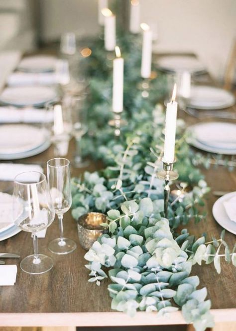 Eucalyptus Wedding Decor, Rustic Wedding Decorations, Stella York, Table Runners Wedding, Eucalyptus Wedding, Wedding Table Decorations, Festive Tables, Long Table, Deco Floral