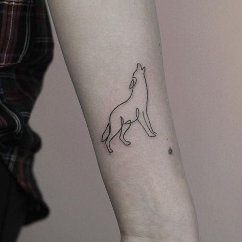 Wolf tattoo Mini Wolf Tattoo, Wolf Line Tattoo, Minimalist Wolf Tattoo, Strength Tattoo Ideas, Line Art Wolf, Teen Wolf Tattoo, Running Tattoo, Work Vision Board, Resilience Quotes