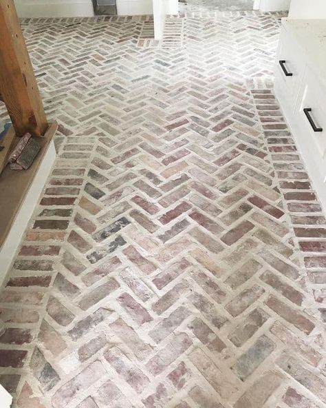 How to Design a Mortar Washed Brick Floor | Hammers N Hugs Popular Vinyl Flooring Colors, Victorian Flooring, Brick Floors, Floor Options, Room Pantry, Mudroom Flooring, Brick Floor, Walkways Paths, Basement Renovation