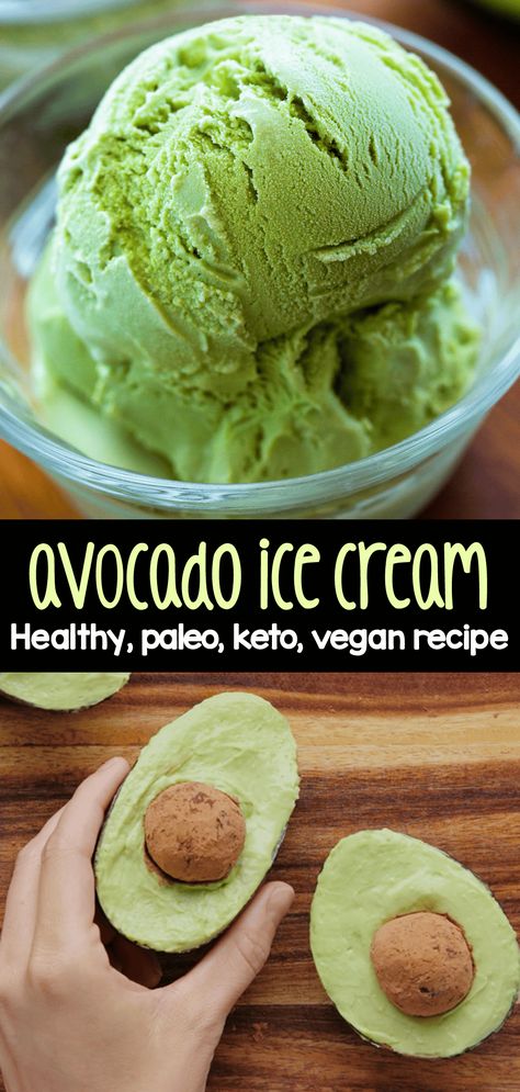 Healthy Vegan Avocado Ice Cream Recipe (Keto, Paleo, Gluten Free) Avacado Ice Cream, Avocado Ice Cream Recipe, Recipes Chili, Cake Pizza, Healthy Ice Cream Recipes, Avocado Dessert, Avocado Ice Cream, Keto Baking, Pizza Sandwich