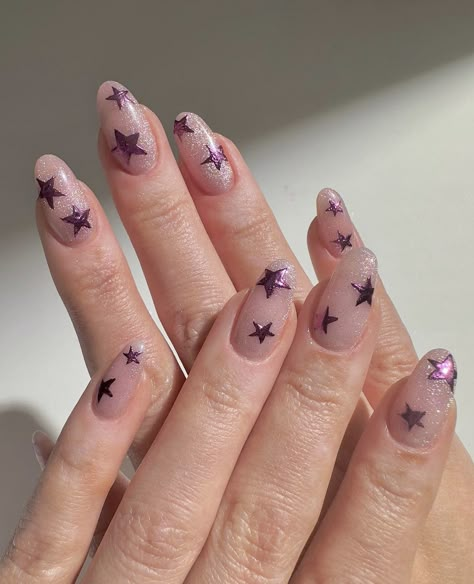 30+ Star Nail Designs Worth Wishing On - Days Inspired Shiny Star Nails, Guts Nails Ideas, Swag Nails Designs, Gel Nails Stars, Purple Star Nails, Uñas Ideas, Star Nail Designs, Minimalist Nail, Star Nail