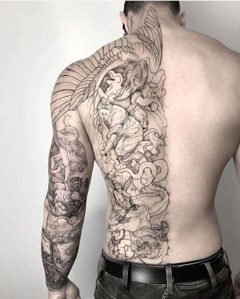 Back Tattoos For Guys Upper, Tattoos Dainty, Japanese Back Tattoo, Backpiece Tattoo, Cool Back Tattoos, Upper Back Tattoos, Full Back Tattoos, Omerta Tattoo, Back Tattoos For Guys