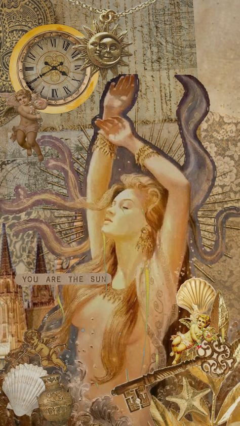 #goddess #golden #sun #gold #fyp #viral #collage Sun Queen Aesthetic, Goddess Of Sun Aesthetic, Venus Goddess Aesthetic, Golden Goddess Aesthetic, Sun Goddess Aesthetic, Sun God And Moon Goddess Art, Sun Tarot Aesthetic, Sun Core, Complex Aesthetic