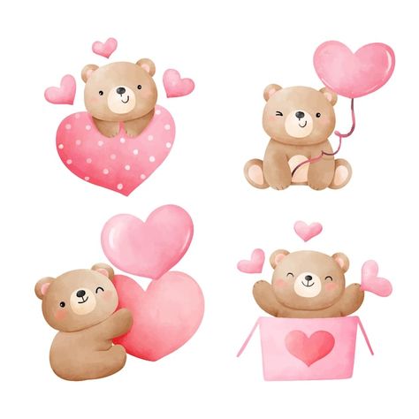 Vector draw cute bear with pink heart fo... | Premium Vector #Freepik #vector #cute-bear #baby-bear #watercolor-bear #teddy-day Teddy Day Drawing, Valentines Clipart Cute, Valentines Day Cute Drawings, Valentine Teddy Bear, Happy Valentines Day Pictures, Valentine Drawing, Happy Birthday Typography, Valentine Bear, Kawaii Valentine