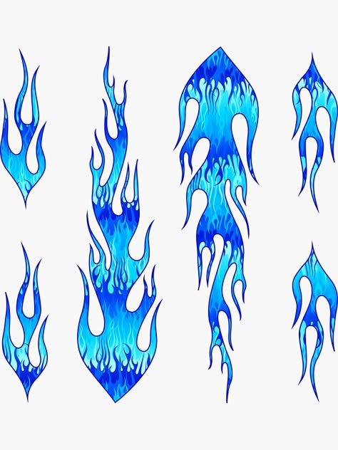 "Blue Hot Rod Flames Pattern" Sticker by wickedrefined | Redbubble  #stickers #flames #fire #blue #hotrod #wickedrefined #giftideas Blue Flame Drawing, Flame Design Art, Flame Pattern Design, Blue Fire Drawing, Blue Flame Tattoo, Flames Drawing, Hot Rod Flames, Drawing Flames, Tracing Art