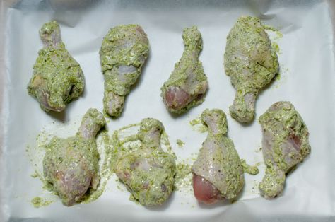 pesto-yogurt roasted chicken drumsticks - Marin Mama Cooks Roasted Chicken Drumsticks, Roast Chicken Drumsticks, Healthy Whole Foods, Yogurt Marinade, Half And Half Recipes, Baked Chicken Drumsticks, Yogurt Chicken, Chicken Drumstick Recipes, Chicken Recipies