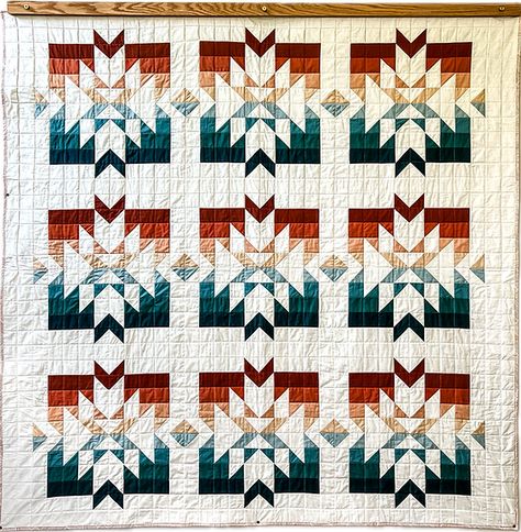 Deschutes Quilt Pattern - PDF | Abby Maed Squash Blossom Quilt Pattern, Weathervane Quilt Block, Popular Quilt Patterns, Delectable Mountain Quilt Pattern, Southwest Quilt Patterns Free, Cozy Modern Aesthetic, Southwest Quilt Patterns, King Size Quilt Patterns, Delectable Mountain Quilt