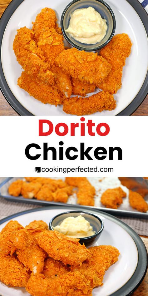 Dorito Crusted Chicken, Doritos Recipes, Dorito Chicken, Crusted Chicken Tenders, Crispy Chicken Recipes, Simple Family Meals, Chicken Easy, Recipes For Two, Chicken Tender Recipes