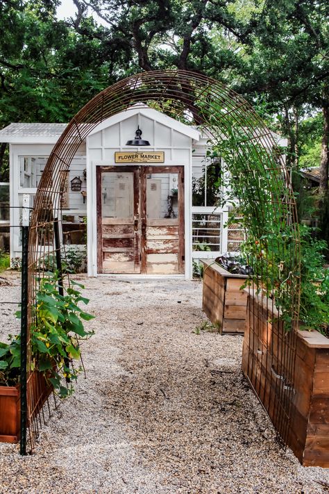 2022 Garden Tour | The Roosting Place Greenhouse With Potting Shed, Small Garden Center, The Roosting Place, Fabric Garden Beds, Cottage Garden Greenhouse, Garden Shed And Greenhouse Combo, Garden Shed With Greenhouse, Garden With Greenhouse, Garden Shed Greenhouse