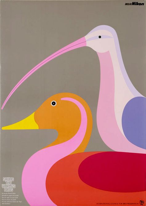 Japanese Posters _ Ryohei Kojima Lagom Design, World Birds, Japanese Graphic Design, Japanese Poster, Two Birds, Bird Illustration, Modern Graphic Design, Graphic Artist, Animal Illustration