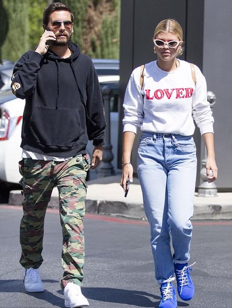 Scott Disick. Sofia Richie. Camo Pants Outfit Men, Camouflage Pants Outfit, Scott Disick Style, Couple Photoshoot Outfits, Camo Pants Outfit, Cowgirl Style Outfits, Giuseppe Zanotti Sneakers, Pants Outfit Men, Scott Disick