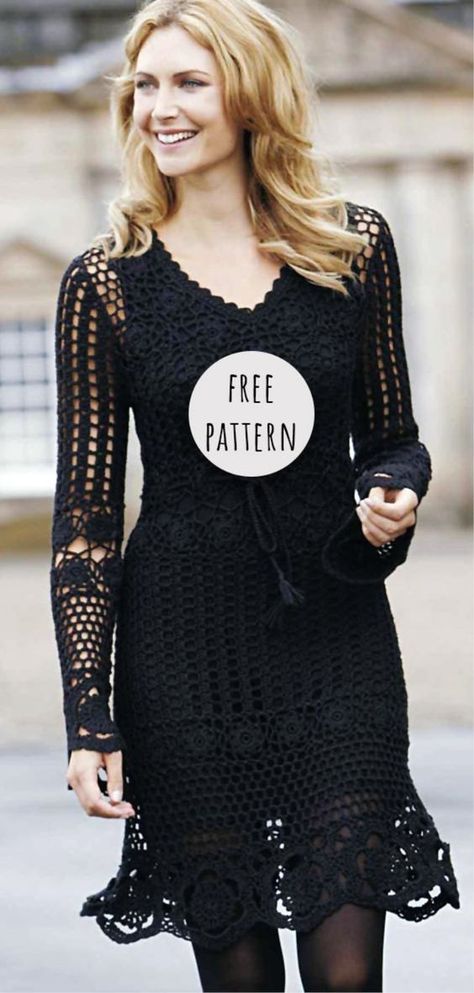 Beautiful Crochet Dress Free Pattern Crochet Dress Women, Crochet Witch Dress Pattern, Crochet Dress Pattern Free Women Plus Size, Crochet Elegant Dress, Crochet Dress Pattern For Women, Crochet Winter Dress Pattern Free, Crochet Winter Clothes Free Pattern, Crochet Gown Pattern, Black Crochet Ideas