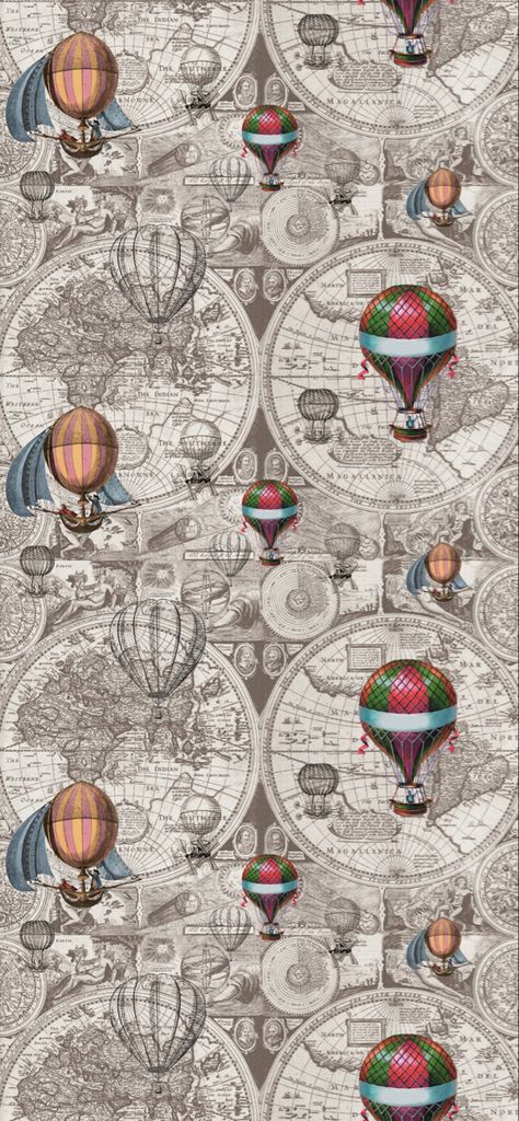 wallpaper de mapa del mundo y globo aerostatico Decoupage, Map, Home Decor, Art, Home Décor