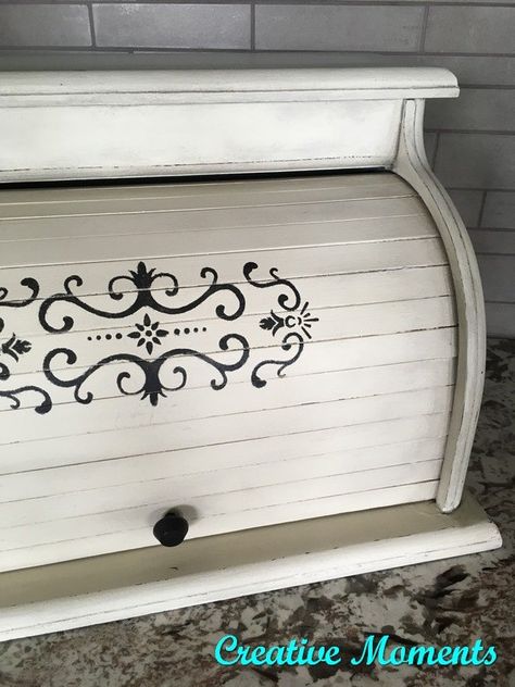 Bread Box Makeover, Farmhouse Bread Boxes, Warm Whites, Farmhouse Bread, Box Makeover, New Farmhouse, Refinish Furniture, Farmhouse Look, Black Spray Paint