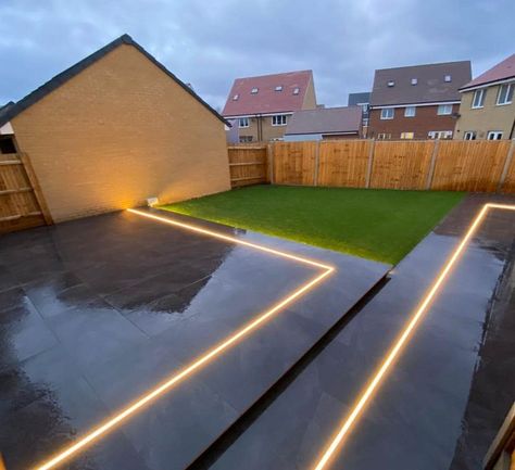 Patio Floor Lights, Garden Floor Lighting Ideas, Led Paver Lights, Garden Strip Lighting, Lights In Patio Floor, Patio Led Strip Lighting Ideas, Backyard Led Lighting Ideas, Decking Lighting Ideas, Barndo Patio