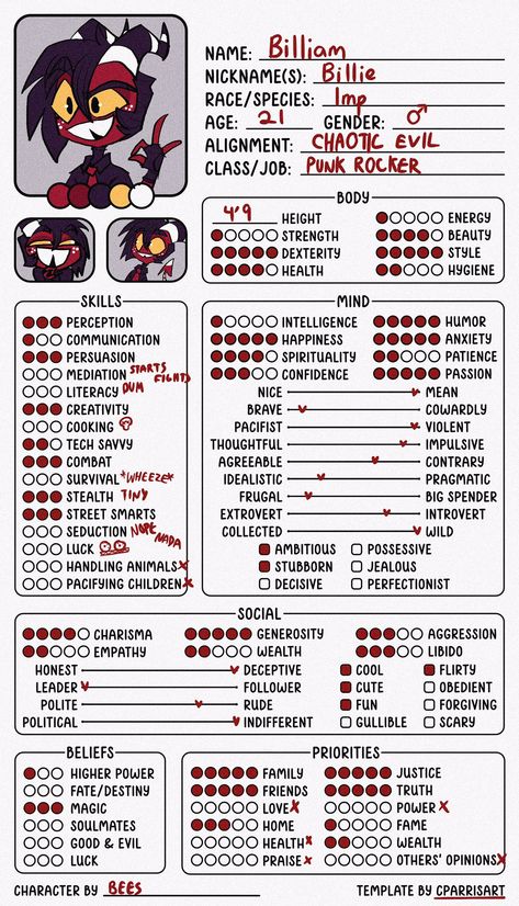 Hazbin Hotel Character Sheet, Helluva Boss Character Sheet, Hazbin Hotel Oc Template, Helluvaboss Oc, Boo Boo The Fool, Helluva Boss Oc, Character Sheet Template, Class Jobs, Drawing Body Poses