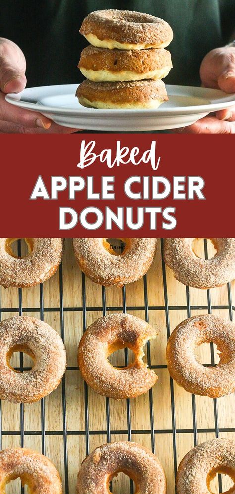 Everyone loves these Baked Apple Cider Donuts! Simple flavors, baked into a delicious, fluffy donut and sprinkled with light cinnamon sugar. Made with all wholesome ingredients. #bakedappleciderdonuts #applecider Easy Baked Apples, Cider Donuts Recipe, Apple Cider Donuts Recipe, Apple Cider Donuts Baked, Apple Donuts, Homemade Apple Cider, Baked Apple, Apple Cider Donuts, Breakfast Pastries