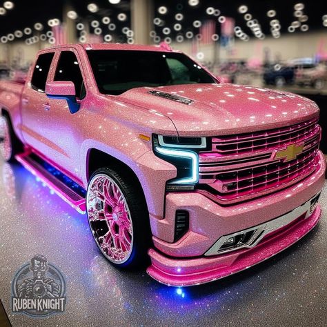 Pink Chevy Trucks, Pink Chevy, Dream Cars Lexus, Girl Cars, Rich Cars, Pink Cars, Dropped Trucks, Pink Truck, Cars Jeep