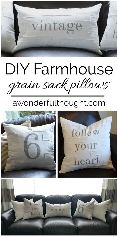 Diy Throws, Drop Cloth Projects, Diy Farmhouse Decoration, Vintage Grain Sack, Farmhouse Style Bedrooms, Grain Sack Pillows, Diy Pillow Covers, Sewing Pillows, Grain Sack