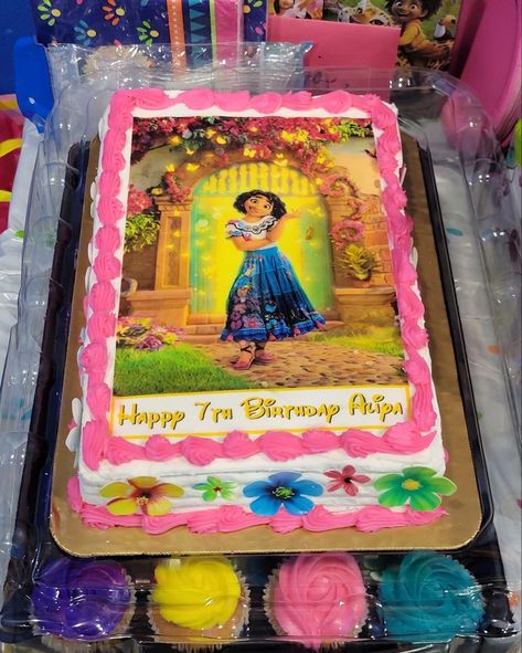 Mirabel Cake Ideas, Simple Encanto Cake Ideas, Encanto Sheet Cake Ideas, Encanto Two Year Old Party, Encanto Sheet Cake, Encanto Birthday Cake Simple, Mirabel Encanto Cake, Encanto Birthday Cake Ideas, Encanto Birthday Party Cake