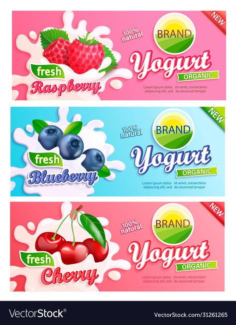 Yogurt Logo Design, Label Minuman, Yoghurt Packaging, Yogurt Packaging, Shop Name Ideas, Raspberry Yogurt, Juice Packaging, Food Menu Design, Natural Yogurt