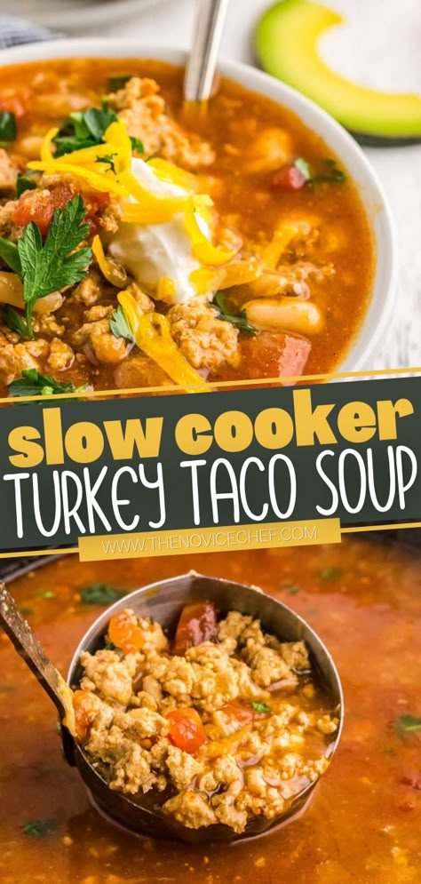 Turkey Taco Soup Recipe, Crockpot Ground Turkey, Ground Turkey Crockpot Recipes, Turkey Taco Soup, Turkey Crockpot Recipes, Ground Turkey Soup, Ground Turkey Tacos, Turkey Taco, Crockpot Turkey