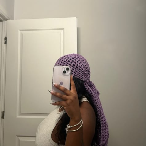 Mesh durag/headwrap in "amethyst" #crochet #crochetdurag #blackcrochetartist #durag #mesh Crochet Durag Pattern Free, Durag Pattern, Crochet Durag, Reference Pictures, Pattern Free, Crochet Ideas, Crochet Projects, Free Pattern, Amethyst