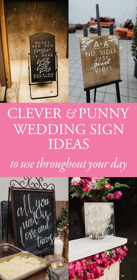 Show off your sense of humor with one (or more!) of these wedding sign ideas for your ceremony, reception, guest book, and more! Funny Signage, Wedding Signs For Reception, Wedding Sign Ideas, Funny Wedding Signs, Signage Ideas, Backyard Wedding Ceremony, Beautiful Wedding Reception, Wedding Chalkboard Signs, Wedding Ceremony Signs