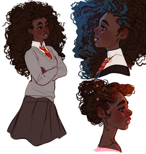 Black Hermione Granger, Drawings Character Design, Black Hermione, Hermione Fanart, Hermione Fan Art, Harry Potter Art Drawings, Harry Potter Artwork, Potter Art, Harry Potter Headcannons