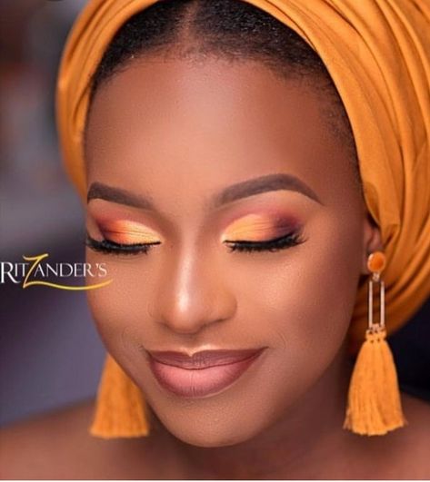 Orange Makeup Looks Black Women, Black Queen Makeup, Black Bridal Makeup, African Makeup, Maquillage Yeux Cut Crease, Brown Girls Makeup, Natural Glam Makeup, Makeup For Older Women, Retro Makeup