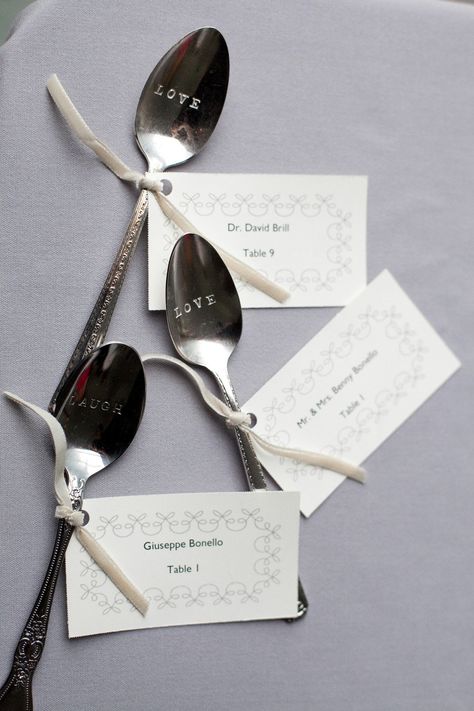 Engraved spoons served as favors and escort card holders ~ http://stylemepretty.com/2012/04/06/hudson-valley-wedding-by-robin-roemer-photography/ Photography by robinroemer.com Engraved Spoons, Wedding Souvenirs Diy, Afternoon Tea Wedding, Hudson Valley Wedding, Diy Wedding Favors, Wedding Souvenirs, Wedding Seating, Trendy Wedding, Wedding Favours