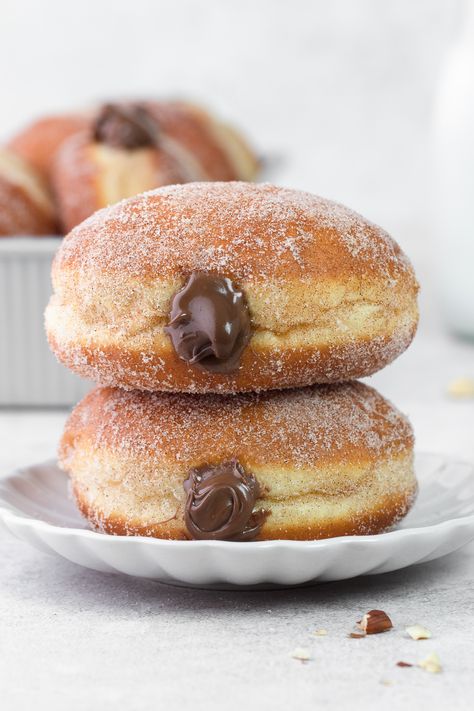 Nutella Donuts - Short Stack Kitchen Chocolate Donut Filling, Nutella Donuts Recipes, Aesthetic Desserts Photography, Nutella Doughnut, Donut Pics, Donut Photoshoot, Donuts Photography, Donut Photography, Doughnuts Photography