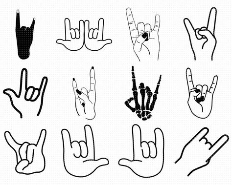 Rock N Roll Tattoo Ideas, Rock Hand Tattoo, Rock On Sign, Rock And Roll Tattoo, Rock N Roll Tattoo, Rock Hand Sign, Rock Sign, Rock Tattoo, Hand Signs