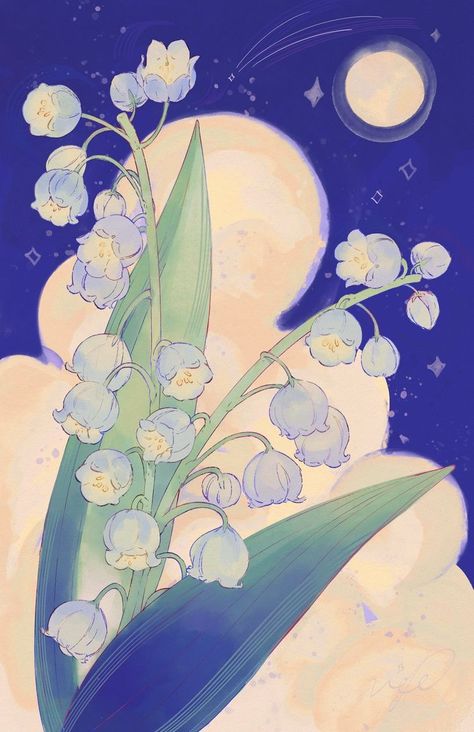 Lilies Of The Valley, Arte Do Kawaii, Arte Inspo, Dreamy Art, 영감을 주는 캐릭터, Cute Wallpaper Backgrounds, Art Anime, Blue Flower, Lily Of The Valley